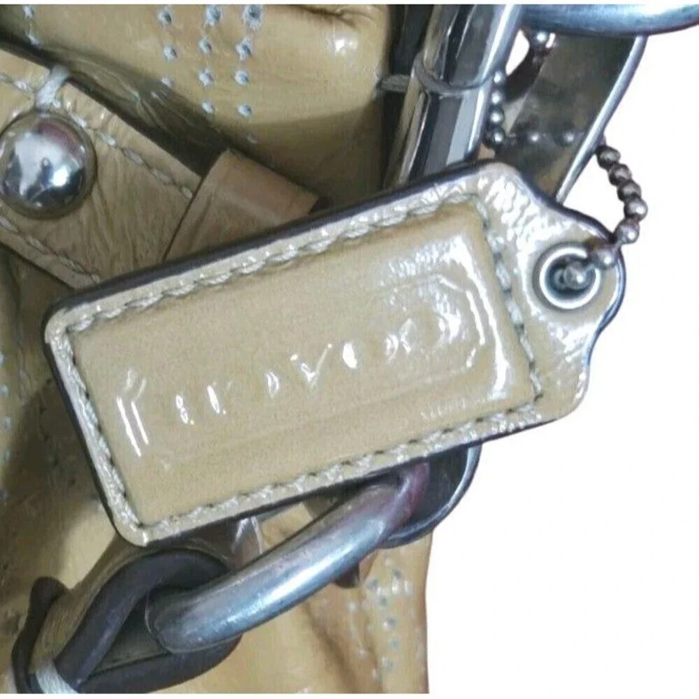 Coach Perforated Patent Leather Shoulder Bag Brook Putty